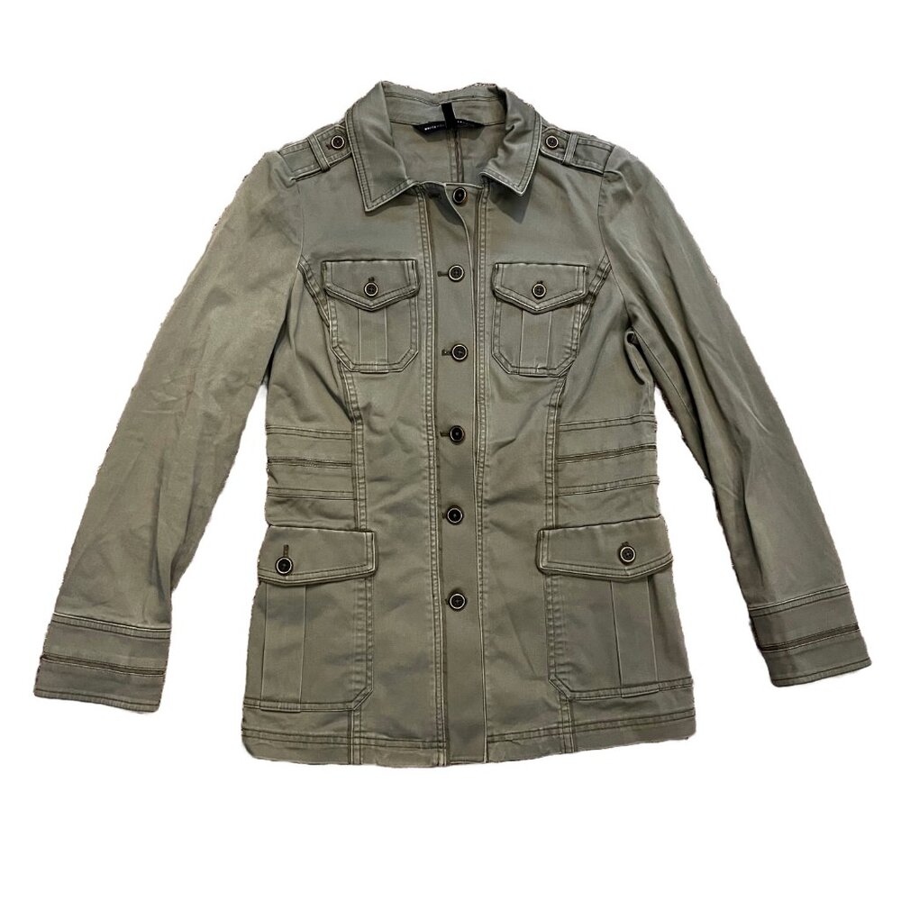 White House Black Market Military Field Jacket Womens Sz 4 Green Army Epaulette